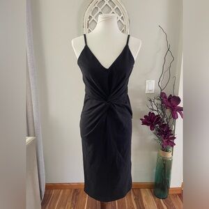 H&M Cotton Twist Front Spaghetti Straps Midi Dress In Black Size M
